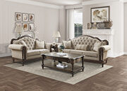 Neutral hued brown fabric sofa with 3 pillows additional photo 2 of 11