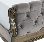 Weathered pecan finish velvet fabric upholstery queen bed additional photo 5 of 19