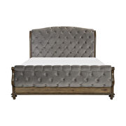 Weathered pecan finish velvet fabric upholstery queen bed by Homelegance additional picture 7