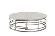 Faux marble top and silver finished round metal base coffee table by Homelegance additional picture 3