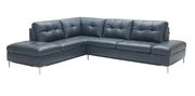 Modern stitched leather sectional with storage in blue additional photo 3 of 6