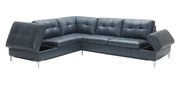 Modern stitched leather sectional with storage in blue additional photo 4 of 6