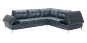Modern stitched leather sectional with storage in blue additional photo 5 of 6