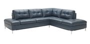 Modern stitched leather sectional with storage in blue by J&M additional picture 6