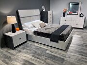Gray contemporary stylish bed w/ led in headboard additional photo 2 of 12