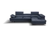 Adjustable armrests compact blue leather sectional additional photo 2 of 3