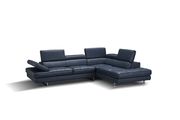 Adjustable armrests compact blue leather sectional additional photo 3 of 3