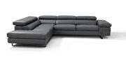 Contemporary dark gray leather sectional in low-profile by J&M additional picture 3