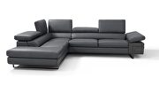 Contemporary dark gray leather sectional in low-profile by J&M additional picture 4