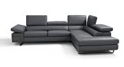Contemporary dark gray leather sectional in low-profile by J&M additional picture 4