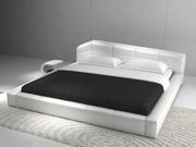 White leather super low-profile platform bed additional photo 2 of 4