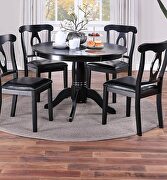 Black finish classic design 5pc set round dining table and 4 side chairs with cushion fabric upholstery seat by La Spezia additional picture 3