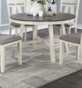 5-pc dining set: antique white wooden top round table and 4 side chairs in gray fabric by La Spezia additional picture 3