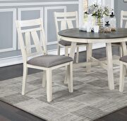 5-pc dining set: antique white wooden top round table and 4 side chairs in gray fabric by La Spezia additional picture 5