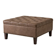 Brown fabric upholstery tufted square cocktail ottoman by La Spezia additional picture 3