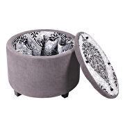 Gray fabric button tufted round storage ottoman by La Spezia additional picture 2