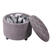 Gray fabric button tufted round storage ottoman by La Spezia additional picture 4