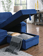 Blue velvet fabric sleeper sectional sofa w/ reversible storage chaise by La Spezia additional picture 3