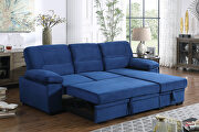 Blue velvet fabric sleeper sectional sofa w/ reversible storage chaise by La Spezia additional picture 4