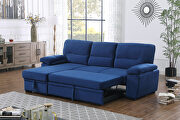 Blue velvet fabric sleeper sectional sofa w/ reversible storage chaise by La Spezia additional picture 7