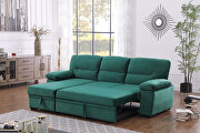 Green velvet fabric sleeper sectional sofa w/ reversible storage chaise by La Spezia additional picture 7