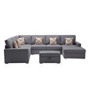 Gray linen fabric 7pc reversible chaise sectional sofa with interchangeable legs and storage ottoman by La Spezia additional picture 2
