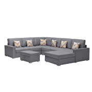 Gray linen fabric 7pc reversible chaise sectional sofa with interchangeable legs and storage ottoman by La Spezia additional picture 3