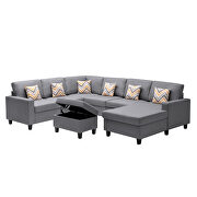 Gray linen fabric 7pc reversible chaise sectional sofa with interchangeable legs and storage ottoman by La Spezia additional picture 7