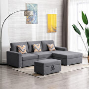 Gray linen fabric 4pc reversible sofa chaise with interchangeable legs storage ottoman and pillows by La Spezia additional picture 2
