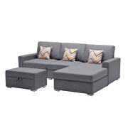 Gray linen fabric 4pc reversible sofa chaise with interchangeable legs storage ottoman and pillows by La Spezia additional picture 4