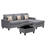 Gray linen fabric 4pc reversible sofa chaise with interchangeable legs storage ottoman and pillows by La Spezia additional picture 7