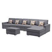 Gray linen fabric 6pc reversible sectional sofa chaise with interchangeable legs and storage ottoman by La Spezia additional picture 3