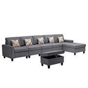 Gray linen fabric 6pc reversible sectional sofa chaise with interchangeable legs and storage ottoman by La Spezia additional picture 7