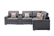 Gray linen fabric 6pc reversible sectional sofa with usb charging ports cupholders and storage console table by La Spezia additional picture 5