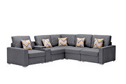 Gray linen fabric 6pc reversible sectional sofa with usb charging ports cupholders and storage console table by La Spezia additional picture 6