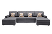 Gray linen fabric 4pc double chaise sectional sofa with pillows and interchangeable legs by La Spezia additional picture 2