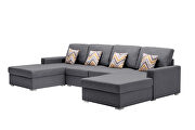 Gray linen fabric 4pc double chaise sectional sofa with pillows and interchangeable legs by La Spezia additional picture 3