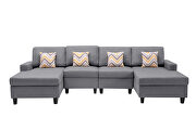 Gray linen fabric 4pc double chaise sectional sofa with pillows and interchangeable legs by La Spezia additional picture 5
