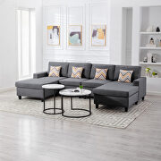 Gray linen fabric 4pc double chaise sectional sofa with pillows and interchangeable legs by La Spezia additional picture 6