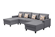 Gray linen fabric 4pc double chaise sectional sofa with pillows and interchangeable legs by La Spezia additional picture 7