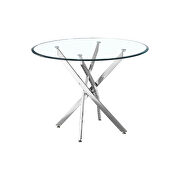 Contemporary round clear dining tempered glass table with chrome legs in silver by La Spezia additional picture 2