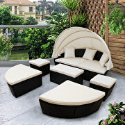 Beige outdoor rattan daybed sunbed with retractable canopy wicker furniture, round outdoor sectional sofa set by La Spezia additional picture 14