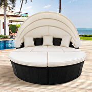 Beige outdoor rattan daybed sunbed with retractable canopy wicker furniture, round outdoor sectional sofa set by La Spezia additional picture 18