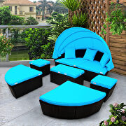 Blue outdoor rattan daybed sunbed with retractable canopy wicker furniture, round outdoor sectional sofa set by La Spezia additional picture 16