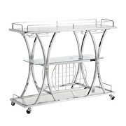 Chrome bar cart with wine rack silver modern glass metal frame wine storage by La Spezia additional picture 3