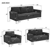 Dark gray chenille upholstery 3-piece sofa sets with sturdy metal legs including 3-seat sofa, loveseat and single chair by La Spezia additional picture 6