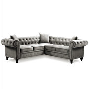 Deep button tufted gray velvet upholstered classic chesterfield l shaped sectional sofa additional photo 2 of 12