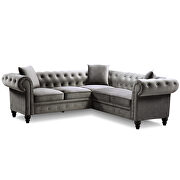 Deep button tufted gray velvet upholstered classic chesterfield l shaped sectional sofa by La Spezia additional picture 11