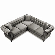 Deep button tufted gray velvet upholstered classic chesterfield l shaped sectional sofa by La Spezia additional picture 12