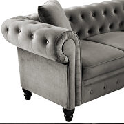 Deep button tufted gray velvet upholstered classic chesterfield l shaped sectional sofa additional photo 4 of 12